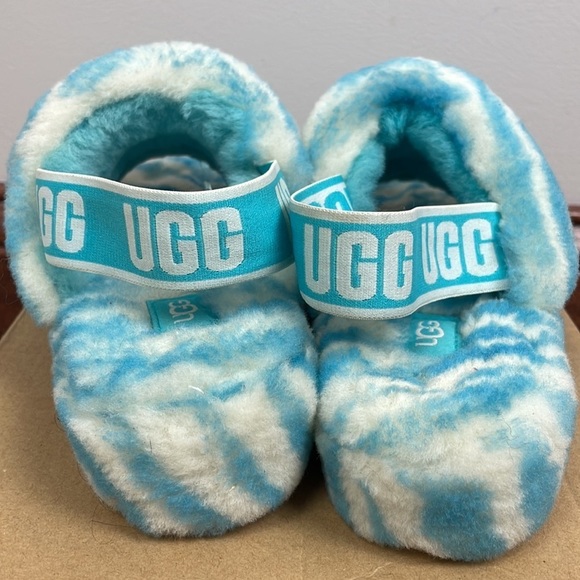UGG Fluff Yeah Slide Zebra SZ 5 Blue/White Straps on Back - Picture 3 of 9